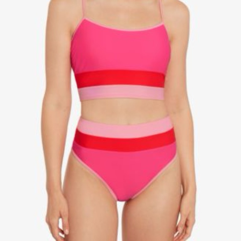 NWT Salt Cove Salt Cove Juniors Colorblocked High-Waist Bikini Bottom Pink